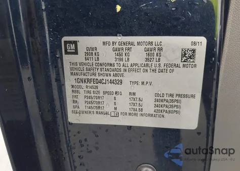 2012 Chevrolet Traverse Ls from USA, damaged, VIN 1GNKRFED4CJ144329